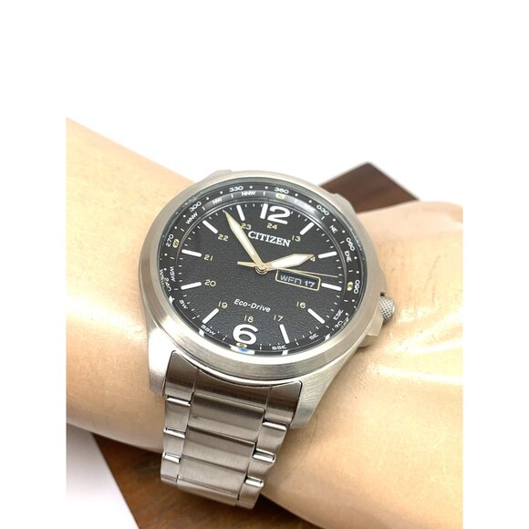 Citizen Men's Watch AW0110-58E Eco Drive Black Dial Day Date Silver Steel 44mm - Picture 6 of 15